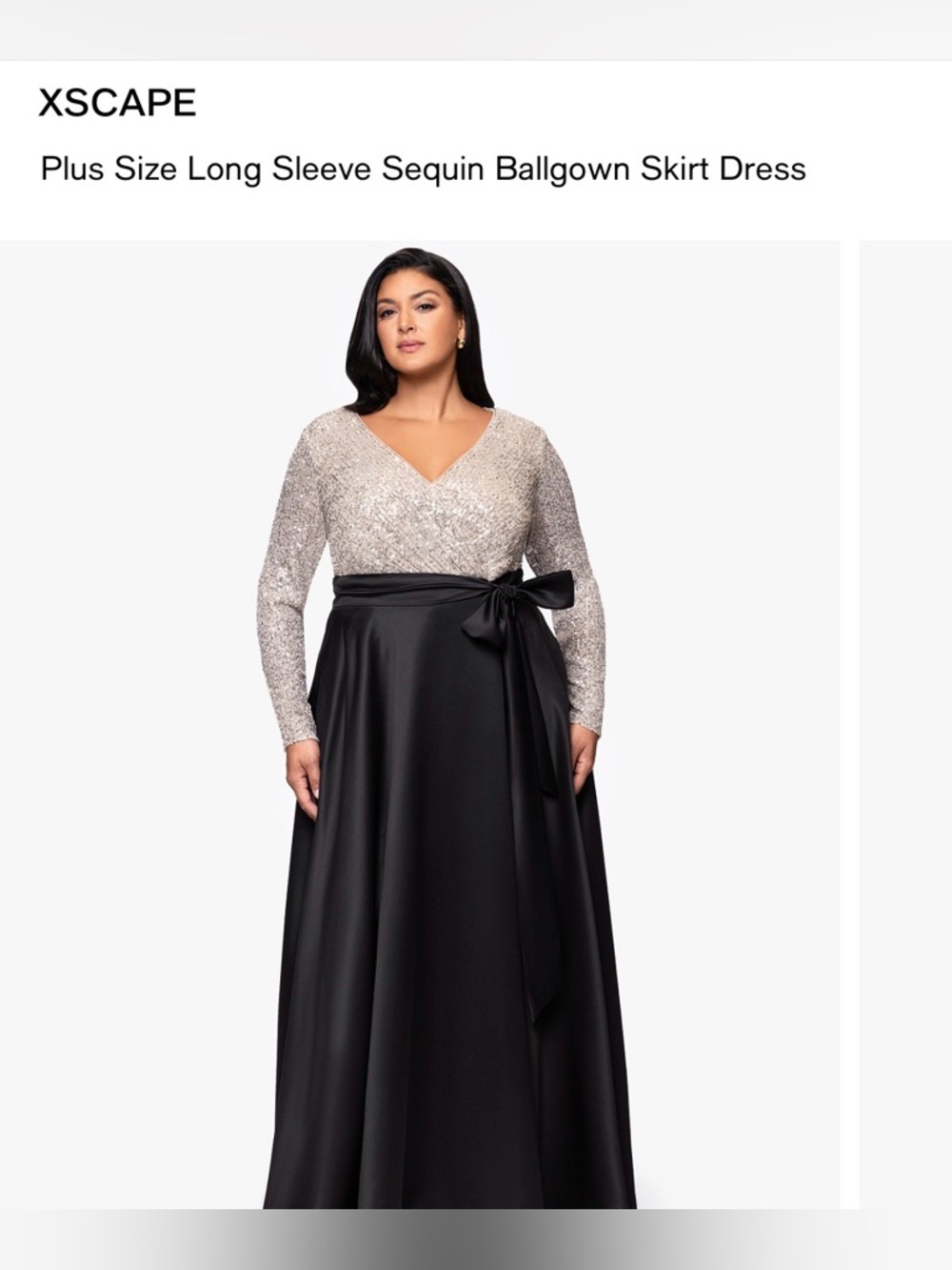 Xscape Plus Size Long Sleeve Sequin Ballgown Skirt Dress